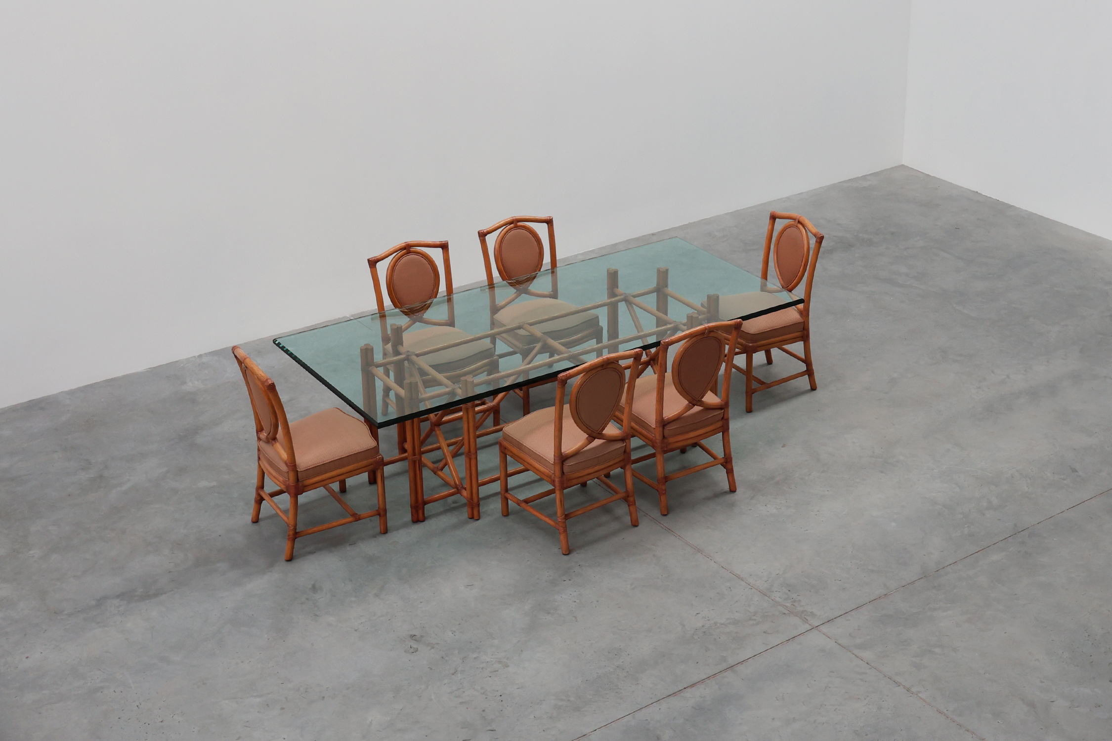 Large monumental bamboo dining table with glass top by Gasparucci, Italy 1980sthumbnail